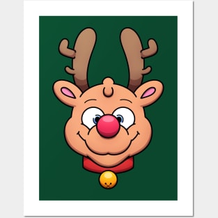 Cute Christmas Reindeer Face Posters and Art